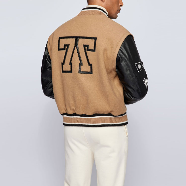 Shop HUGO BOSS x Russell Athletic 联名logo羊毛混纺夹克 男女同款 棕色. 50463785-262