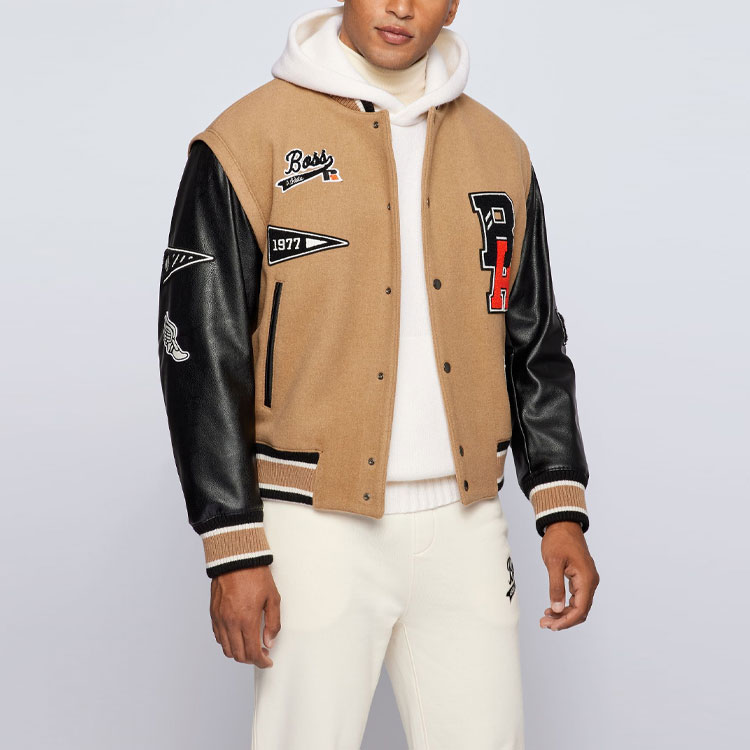 Purchase HUGO BOSS x Russell Athletic 联名logo羊毛混纺夹克 男女同款 棕色. 50463785-262