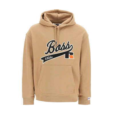 HUGO BOSS Russell Athletic SS22 Logo Print Hoodie Khaki - 50463556-262