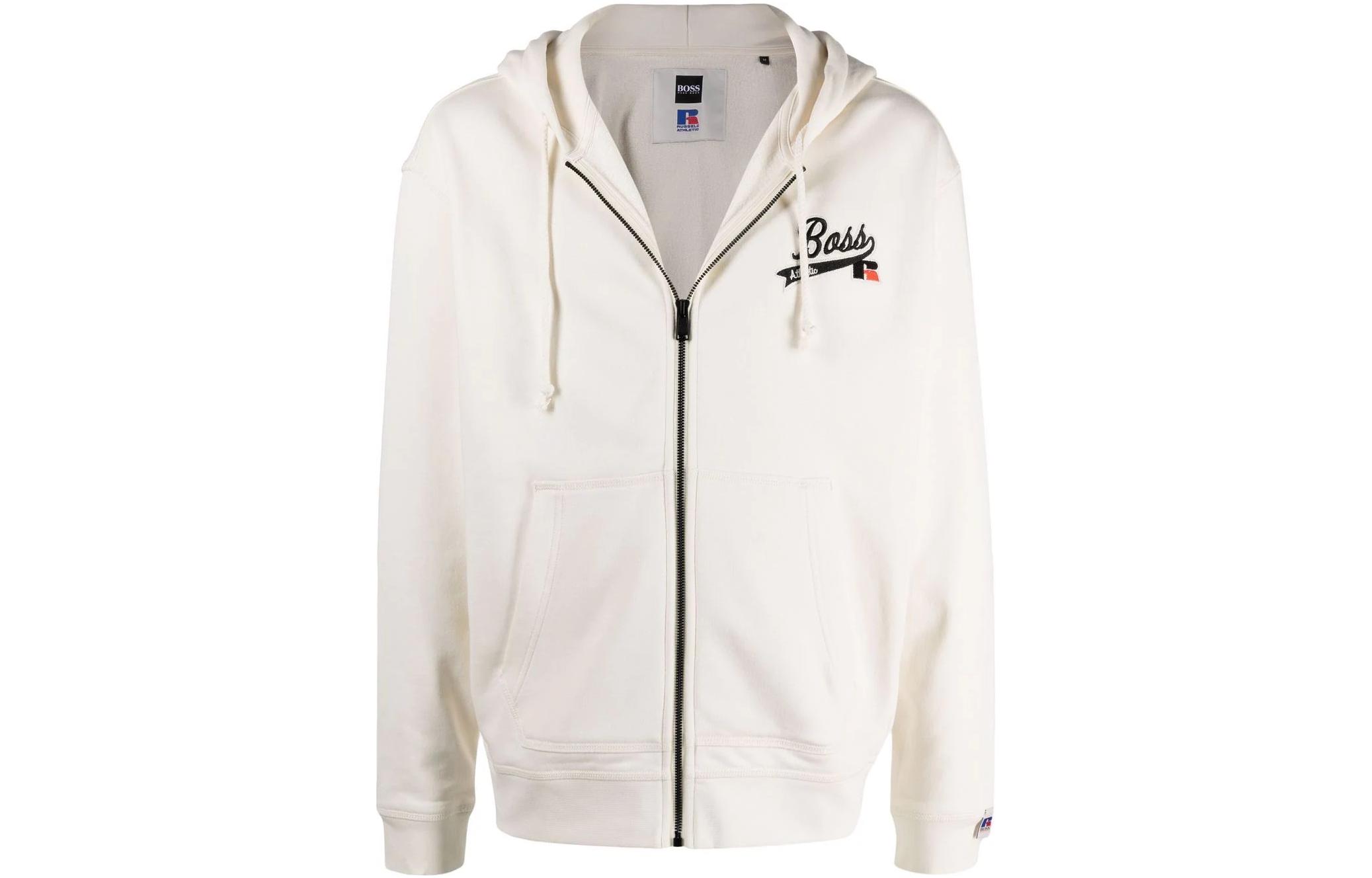 HUGO BOSS Russell Athletic SS22 White Logo Embroidered Zip Hoodie for Men 50463557-118