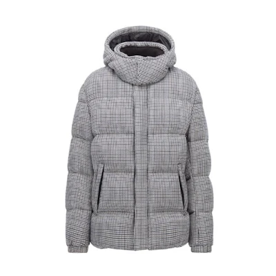 HUGO BOSS Russell FW22 Houndstooth Quilted Hooded Down Jacket Grey 50463797-030