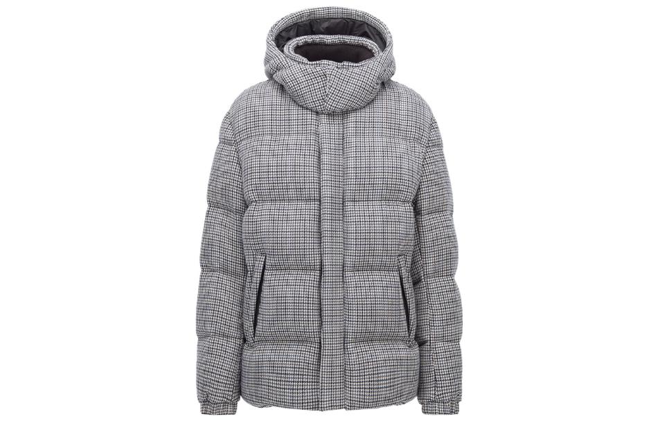 Order HUGO BOSS x Russell FW22  Houndstooth Quilted Hooded Down Jacket Grey 50463797-030