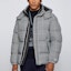 Shop HUGO BOSS x Russell FW22 Houndstooth Quilted Hooded Down Jacket Grey 50463797-030