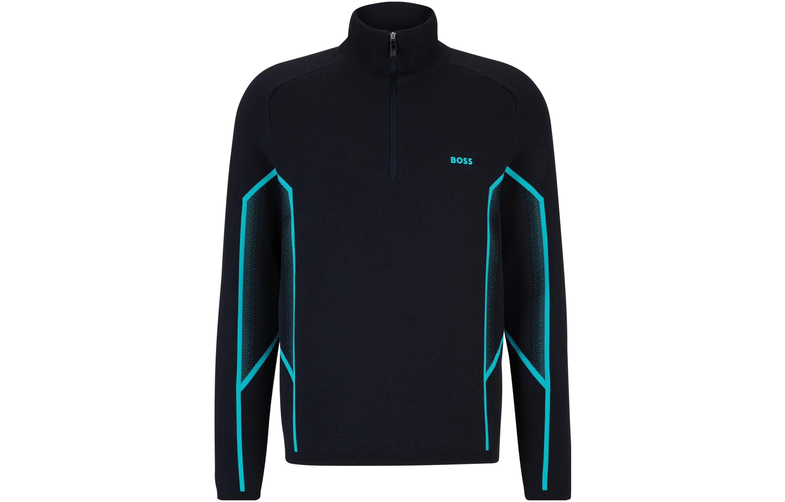 HUGO BOSS Zip-Neck Regular-Fit Sweater Degradé Jacquard Navy Blue Menswear. 50504952-402