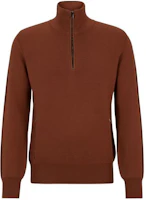 HUGO BOSS Zip-Neck Virgin Wool Sweater with Piped Details Brown Top 50508166-213 HUGO BOSS Zip-Neck Virgin Wool Sweater with Piped Details Brown Top 50508166-213