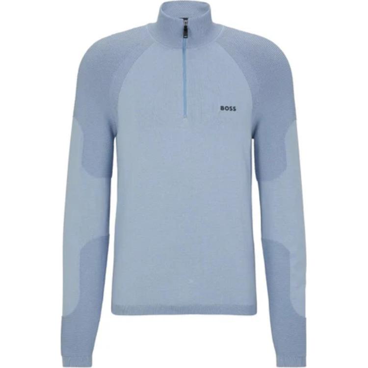 HUGO BOSS Zip-Up Stand Collar Sweatshirt Light Blue 50498525-498