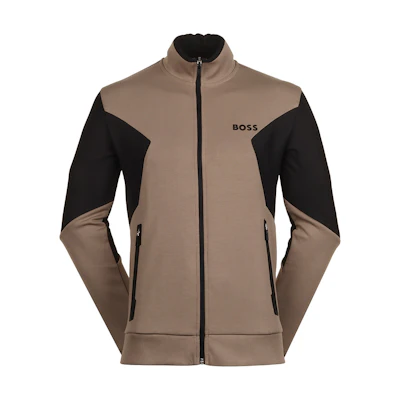 HUGO BOSS Zip-Up Sweatshirt 3D Logo Brown Stand Collar Long-Sleeve Jacket 50510349-334