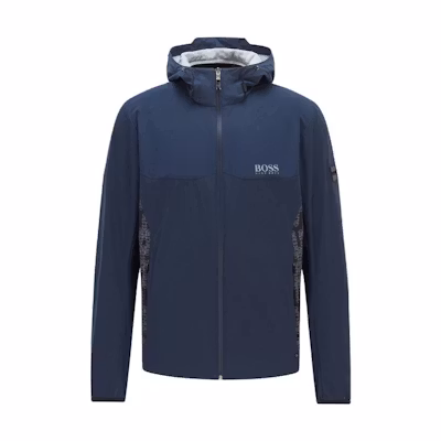 HUGO BOSS Zip Hoodie Jacket Navy Blue with Logo Print 50454972-410