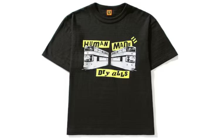 Order HUMAN MADE 黑色寬鬆版圓領字母印花短袖T恤 HM23TE034