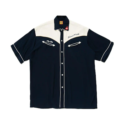 HUMAN MADE Black Short-Sleeve Shirt with Heart Embroidery. HM23SH014