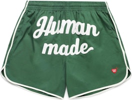 HUMAN MADE Blue Logo Print Relaxed Fit Camp Shorts for Men. HM25PT018 HUMAN MADE Blue Logo Print Relaxed Fit Camp Shorts for Men. HM25PT018