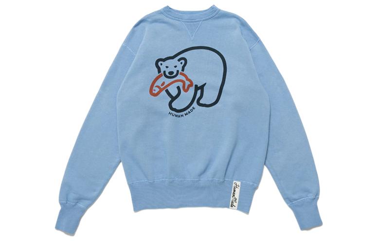 Human Made Blue Polar Bear Cartoon Print Unisex Crewneck Sweatshirt HM23CS007