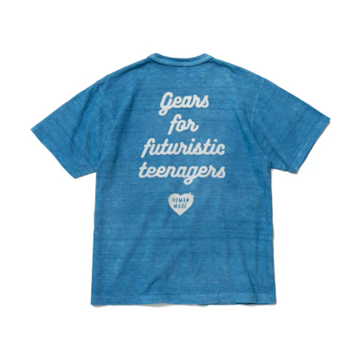 HUMAN MADE Capsule Slogan Print Blue Crewneck T-Shirt Short Sleeve HM23CS034