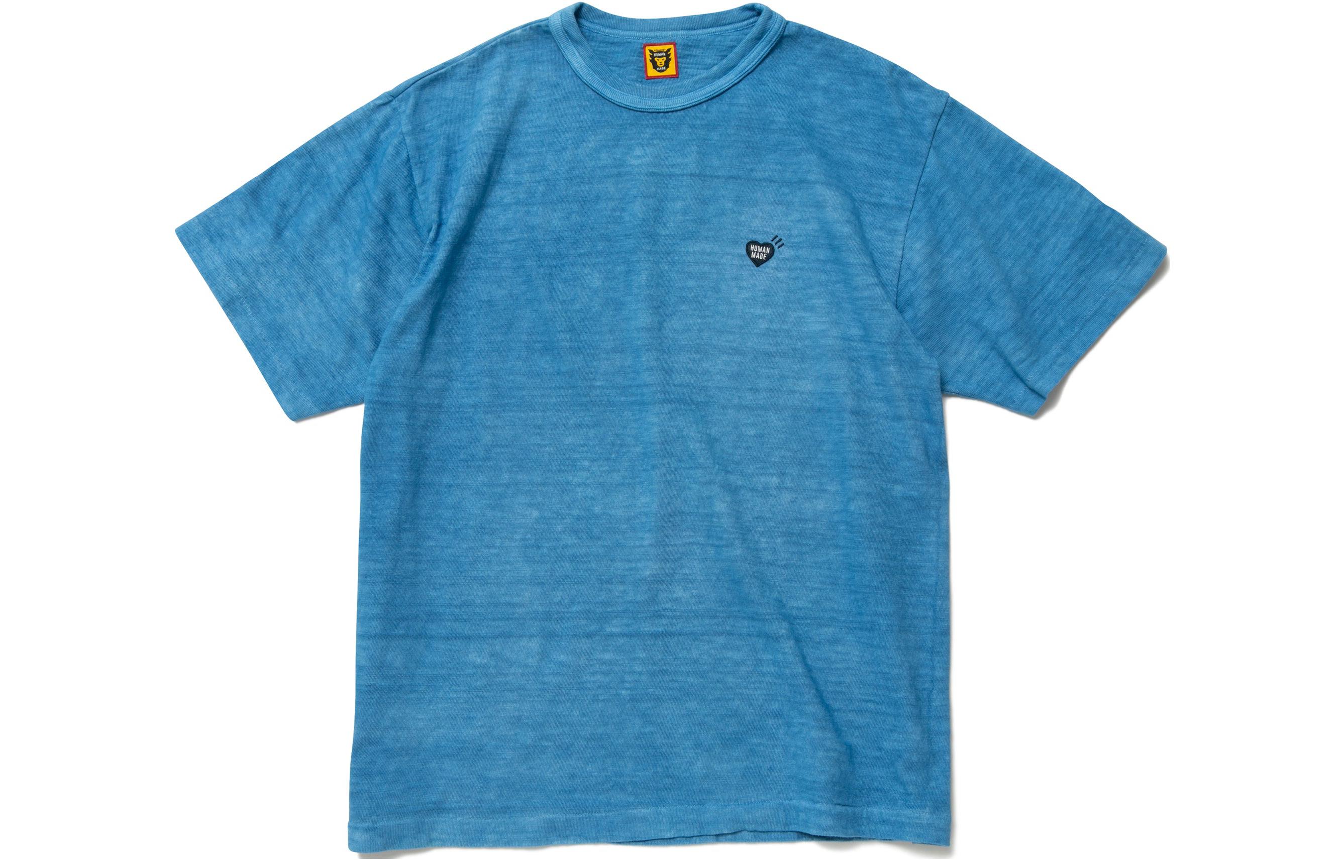 Lookbook HUMAN MADE Capsule Slogan Print Blue Crewneck T-Shirt  Short Sleeve HM23CS034