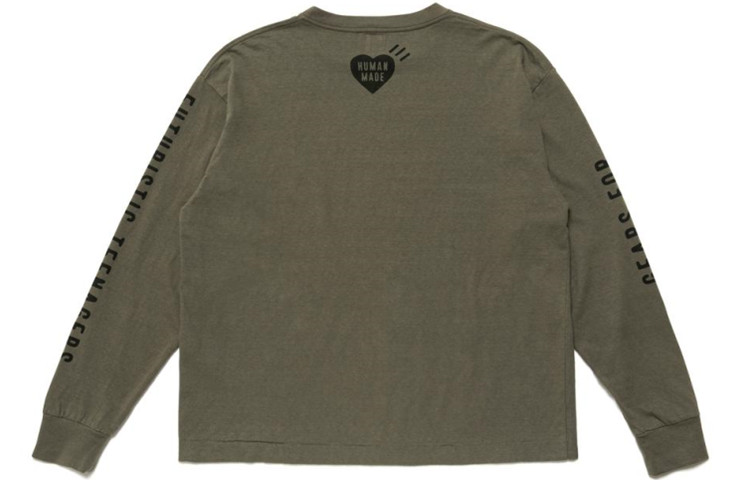 HUMAN MADE Cartoon Duck Logo Pullover Long Sleeve T-Shirt Army Green Mens. HM22CS011