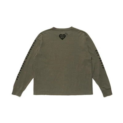 HUMAN MADE Cartoon Duck Logo Pullover Long Sleeve T-Shirt Army Green Mens. HM22CS011
