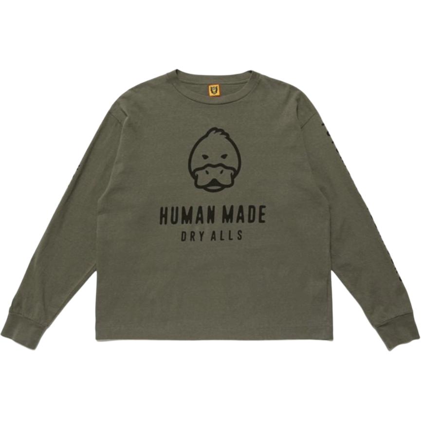 Lookbook HUMAN MADE Camiseta Manga Larga Pullover Logo Pato Dibujado Verde Militar Hombre. HM22CS011