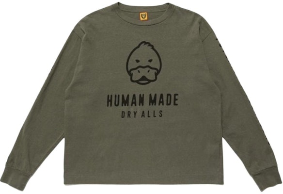 HUMAN MADE Camiseta Manga Larga Pullover Logo Pato Dibujado Verde Militar Hombre. HM22CS011 Lookbook HUMAN MADE Camiseta Manga Larga Pullover Logo Pato Dibujado Verde Militar Hombre. HM22CS011