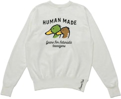 HUMAN MADE Cartoon Print Crewneck Sweatshirt Unisex White HM23CS006 HUMAN MADE Cartoon Print Crewneck Sweatshirt Unisex White HM23CS006