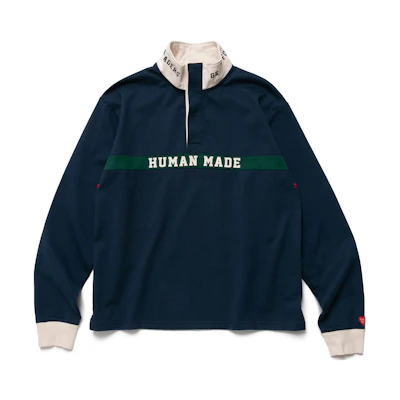 Human Made Colorblock Logo Half-Zip Sweatshirt Unisex Navy Blue HM24CS012