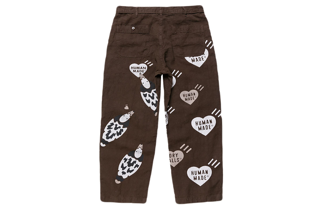 Lookbook 휴먼메이드 데크 팬츠 브라운/화이트 캐주얼 프린트 롱 바지 HM19PT012