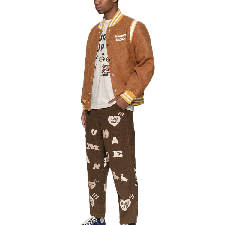 Shop 휴먼메이드 데크 팬츠 브라운/화이트 캐주얼 프린트 롱 바지 HM19PT012