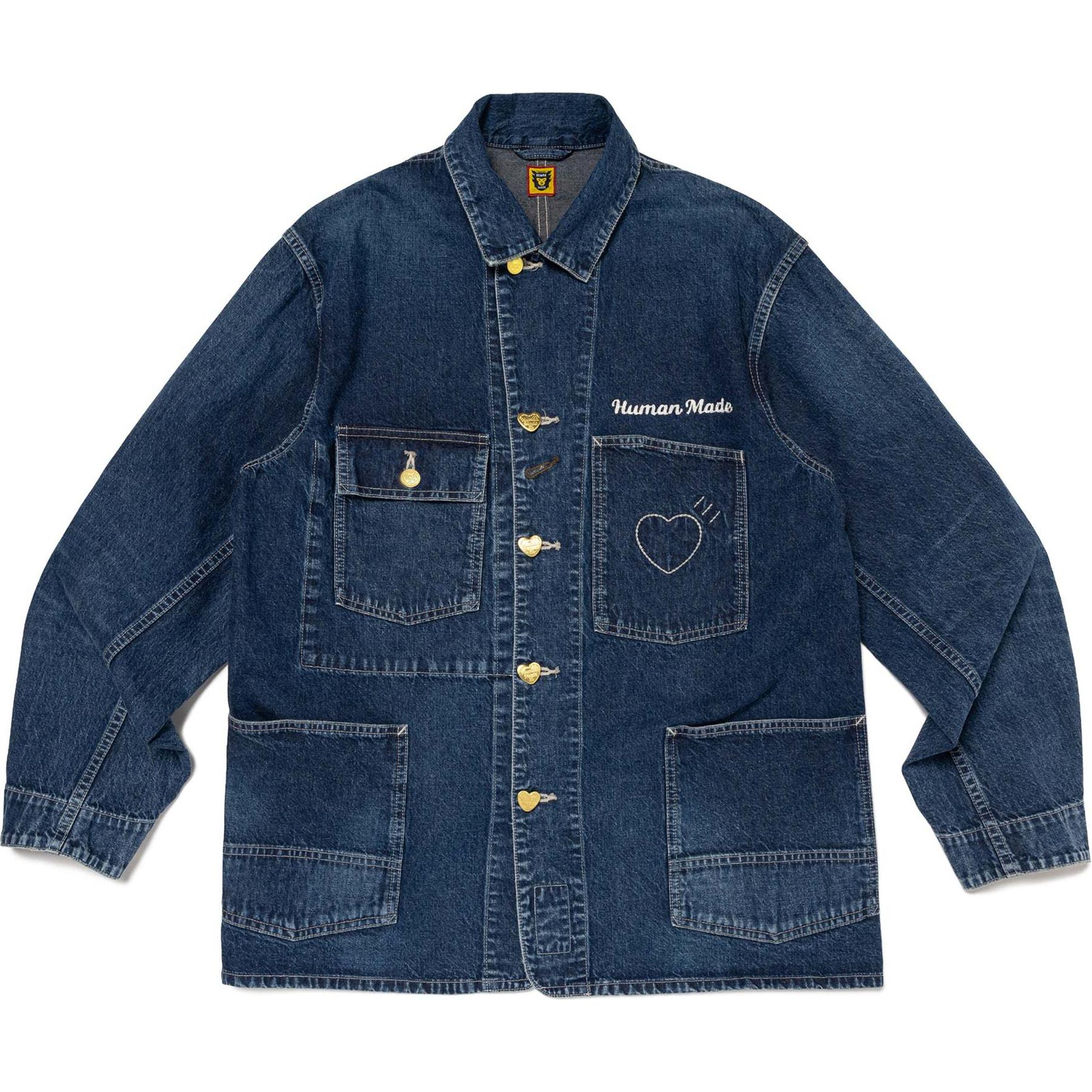 HUMAN MADE Denim Jacket Retro Heart Button Logo Embroidery Unisex Indigo HM28JK002