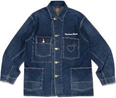 HUMAN MADE Denim Jacket Retro Heart Button Logo Embroidery Unisex Indigo HM28JK002 HUMAN MADE Denim Jacket Retro Heart Button Logo Embroidery Unisex Indigo HM28JK002