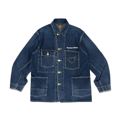 HUMAN MADE Denim Jacket Retro Heart Button Logo Embroidery Unisex Indigo HM28JK002