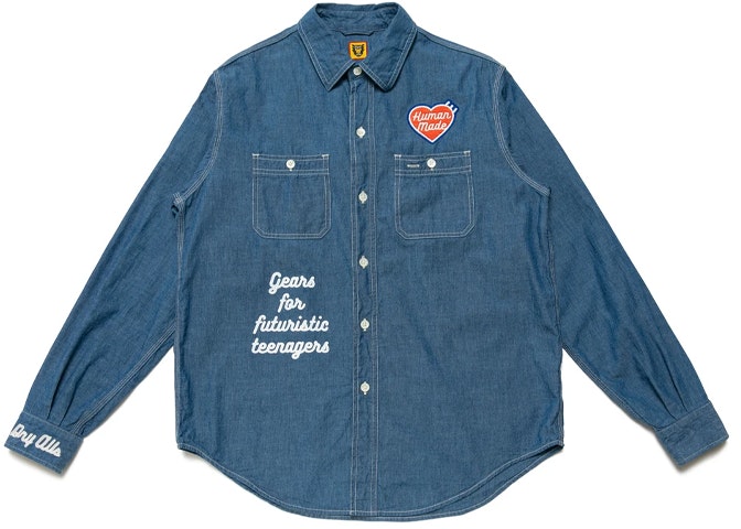 human-made-dog-print-long-sleeve-shirt-unisex-blue-hm-22-sh-005