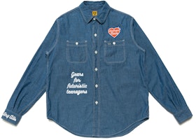 HUMAN MADE Dog Print Long Sleeve Shirt Unisex Blue HM22SH005 HUMAN MADE Dog Print Long Sleeve Shirt Unisex Blue HM22SH005