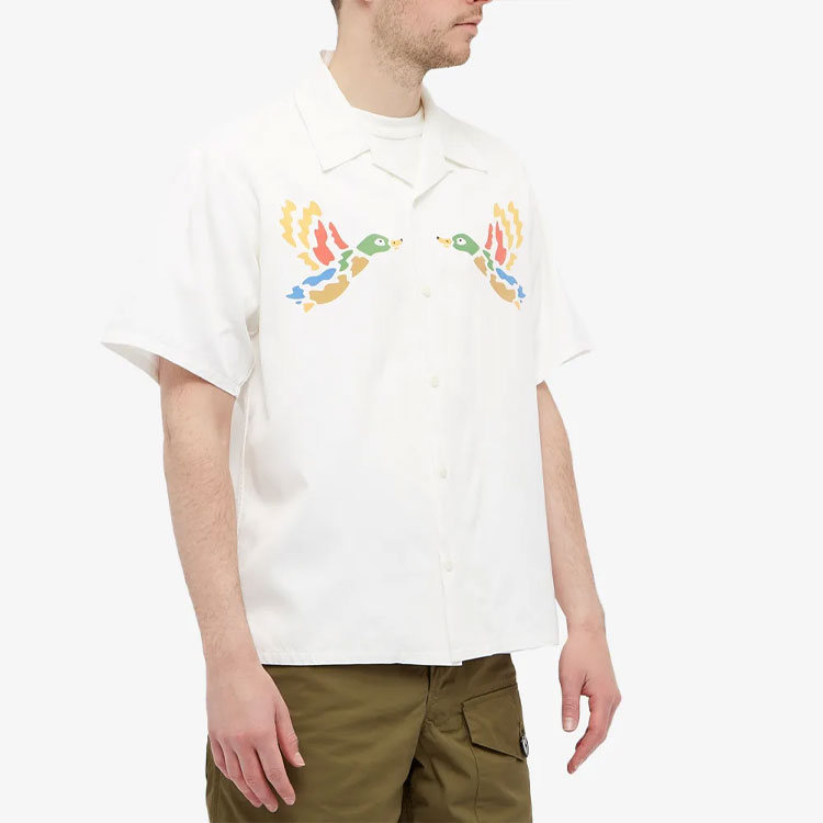 Shop HUMAN MADE Double Duck Hawaiian Short Sleeve Shirt Unisex White. HM21SH012