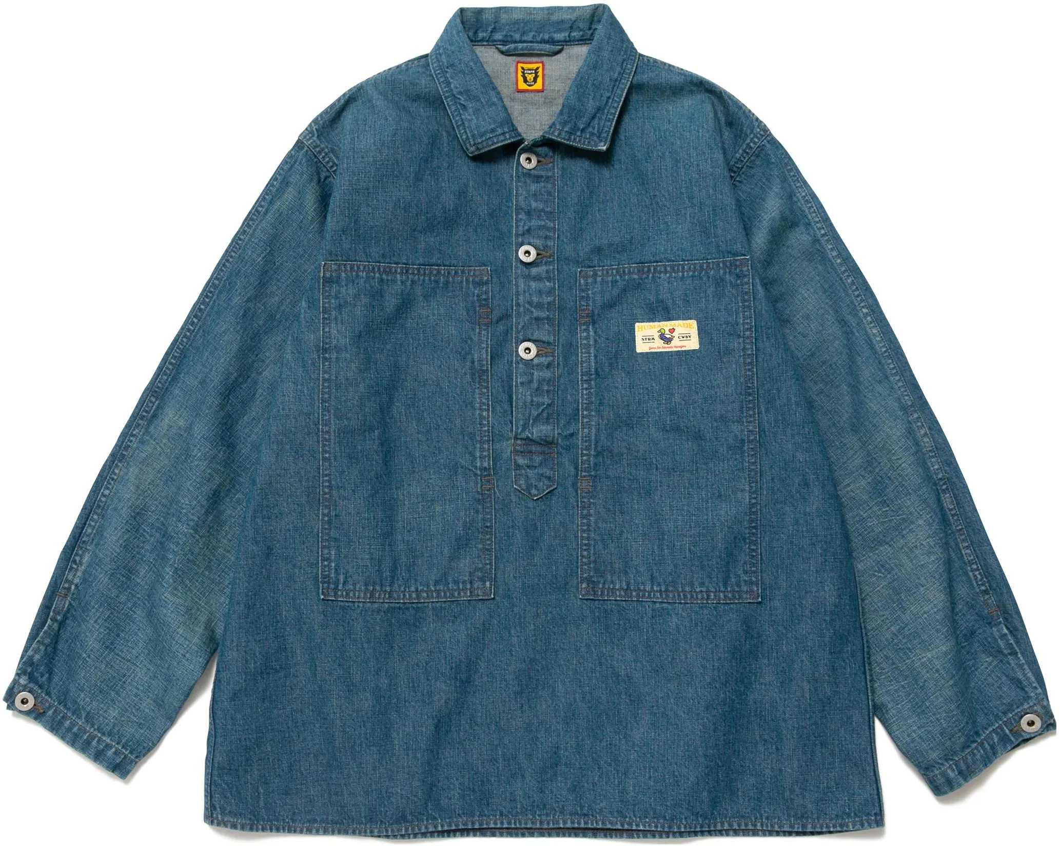 human-made-dry-alls-letter-logo-long-sleeve-shirt-unisex-blue-hm-24-sh-004