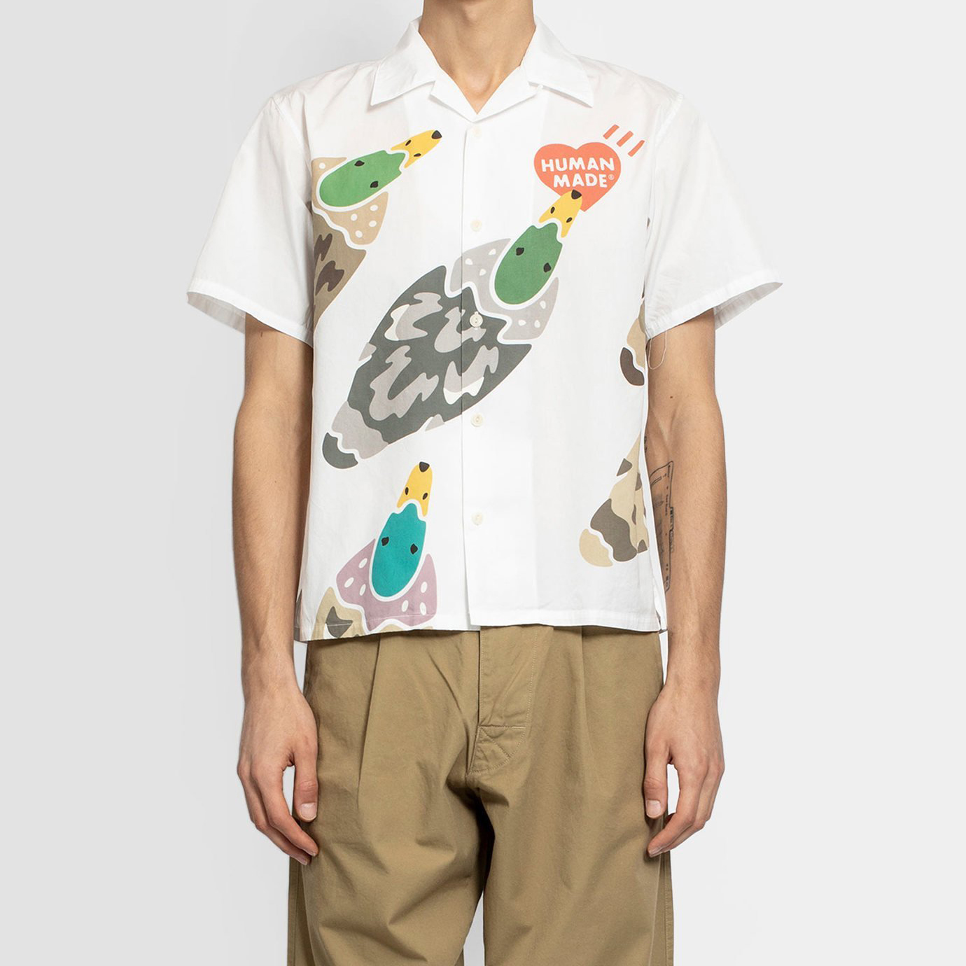 Shop HUMAN MADE Duck Print Aloha Shirt White HM19SH009