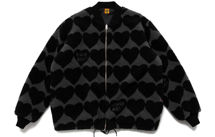 Human Made FW20 Reversible Fleece Jacket Heart Print Drawstring Coat HM20JK0010