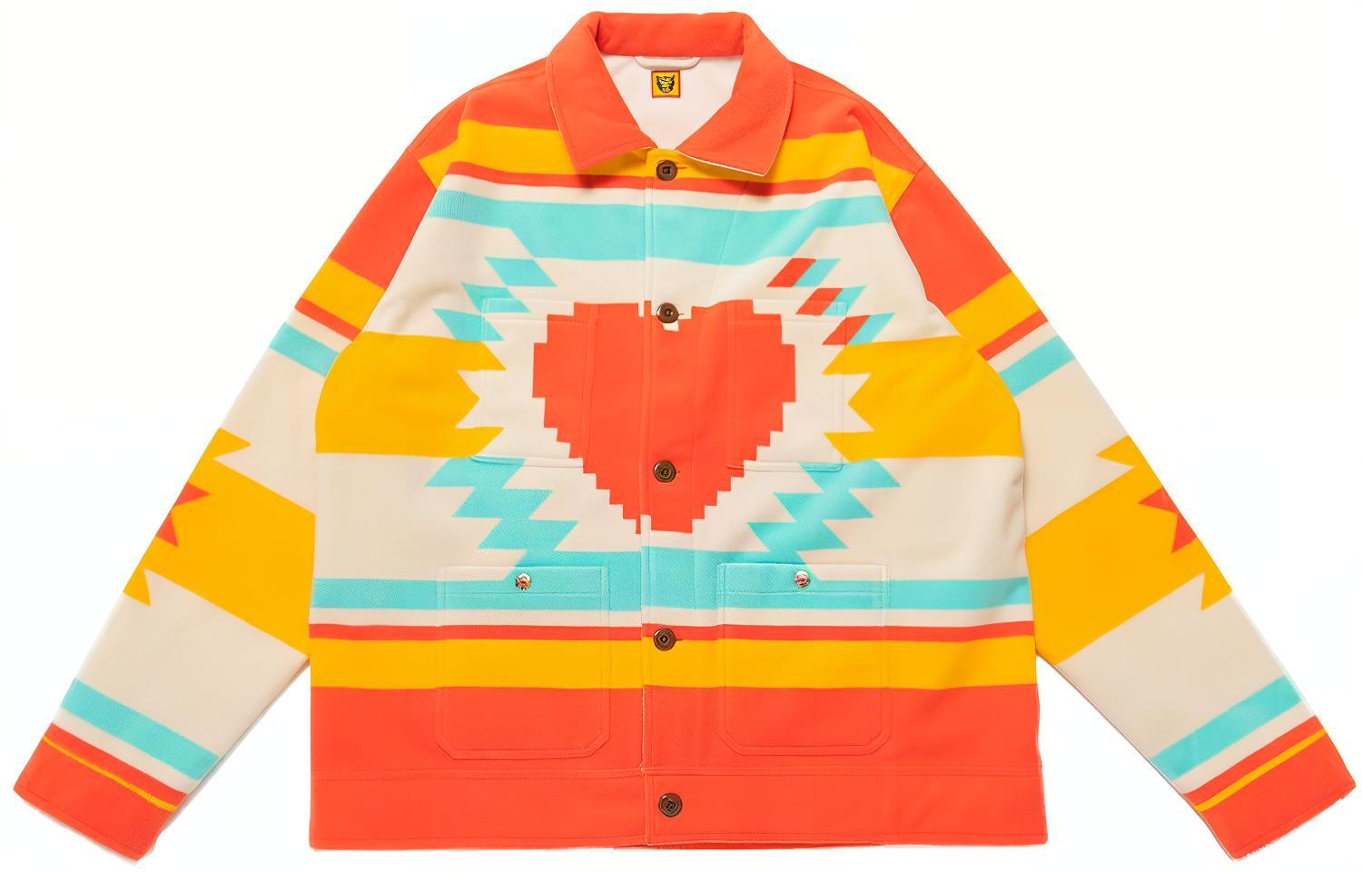 HUMAN MADE FW21 Colorblock Heart Pattern Jacket Unisex Orange. HM22JK018