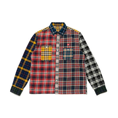 HUMAN MADE FW21 Embroidered Logo Plaid Patchwork Long Sleeve Shirt Men. HM22SH009