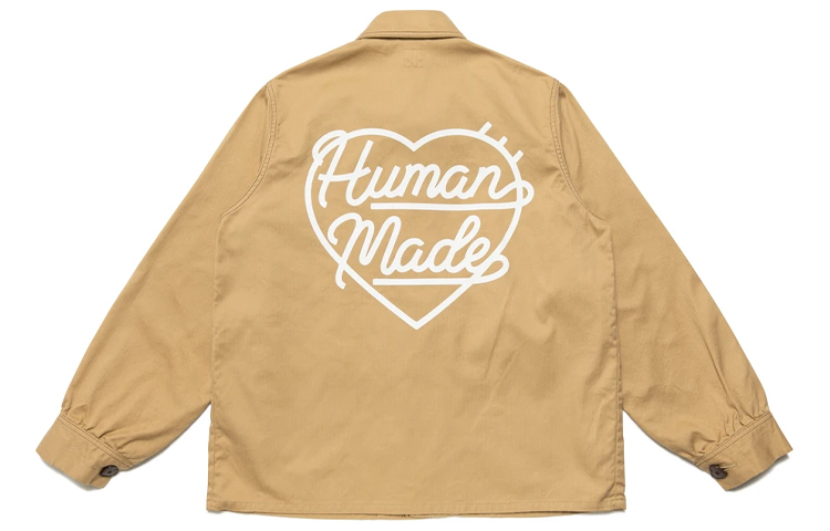 Human Made FW21 Khaki Button-Up Jacket with Heart Letter Print for Men HM22JK003