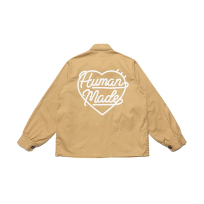 Human Made FW21 Khaki Button-Up Jacket with Heart Letter Print for Men HM22JK003