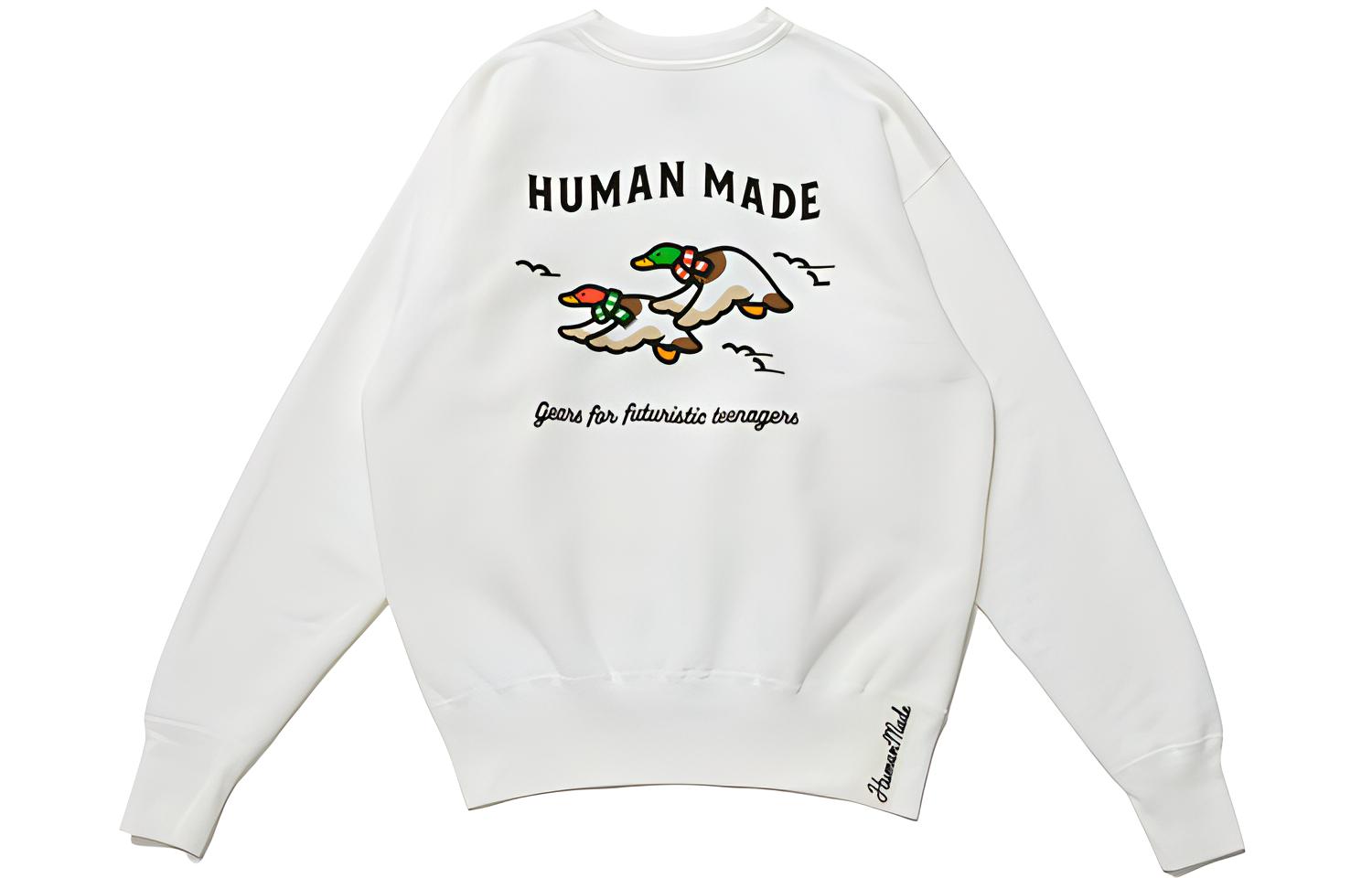 Human Made FW21 Logo Print Cartoon Graphic Pullover Sweatshirt White HM22CS032
