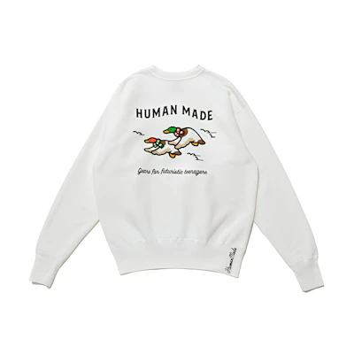 Human Made FW21 Logo Print Cartoon Graphic Pullover Sweatshirt White HM22CS032