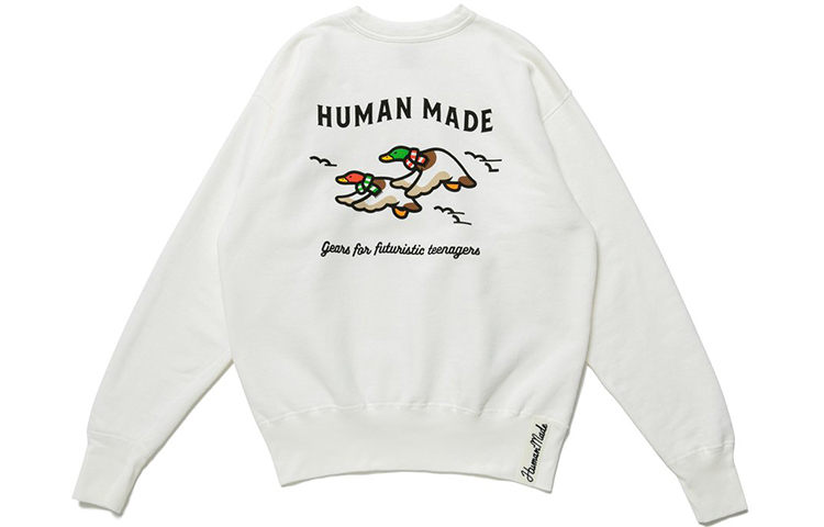 Order 휴먼메이드 FW21 로고 프린트 카툰 그래픽 풀오버 스웨트셔츠 화이트 HM22CS032