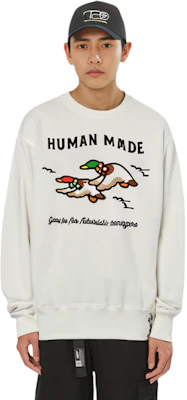 Human Made FW21 Logo Print Sweatshirt Putih dengan Desain Kartun Grafis HM22CS032 Shop Human Made FW21 Logo Print Sweatshirt Putih dengan Desain Kartun Grafis HM22CS032