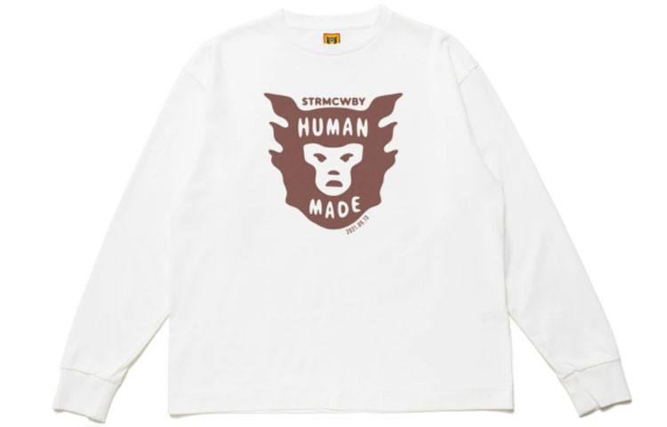 Human Made FW21 Logo Printed Crewneck Long Sleeve Sweatshirt White Mens HM22CS0913