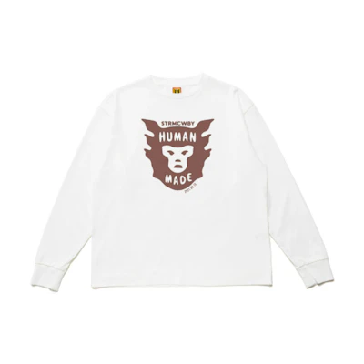 Human Made FW21 Logo Printed Crewneck Long Sleeve Sweatshirt White Mens HM22CS0913