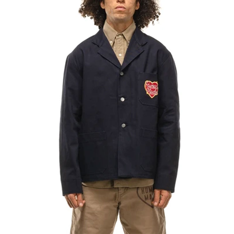 Shop HUMAN MADE FW21 海军蓝心形标徽补丁夹克 男女同款. HM22JK005