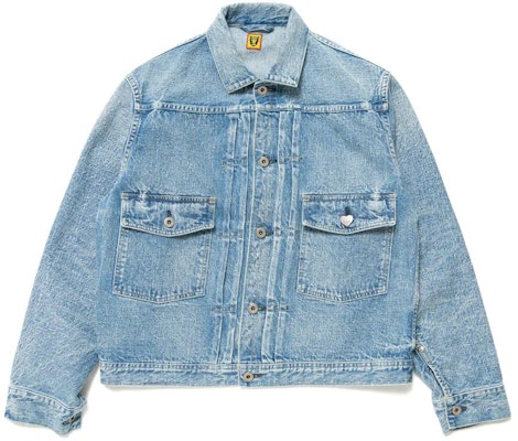 HUMAN MADE FW22 Blue Denim Jacket with Back Logo Print Unisex. HM24JK005 Buy HUMAN MADE FW22 Blue Denim Jacket with Back Logo Print Unisex. HM24JK005