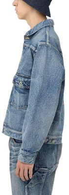 HUMAN MADE FW22 Blue Denim Jacket with Back Logo Print Unisex. HM24JK005 Details for HUMAN MADE FW22 Blue Denim Jacket with Back Logo Print Unisex. HM24JK005