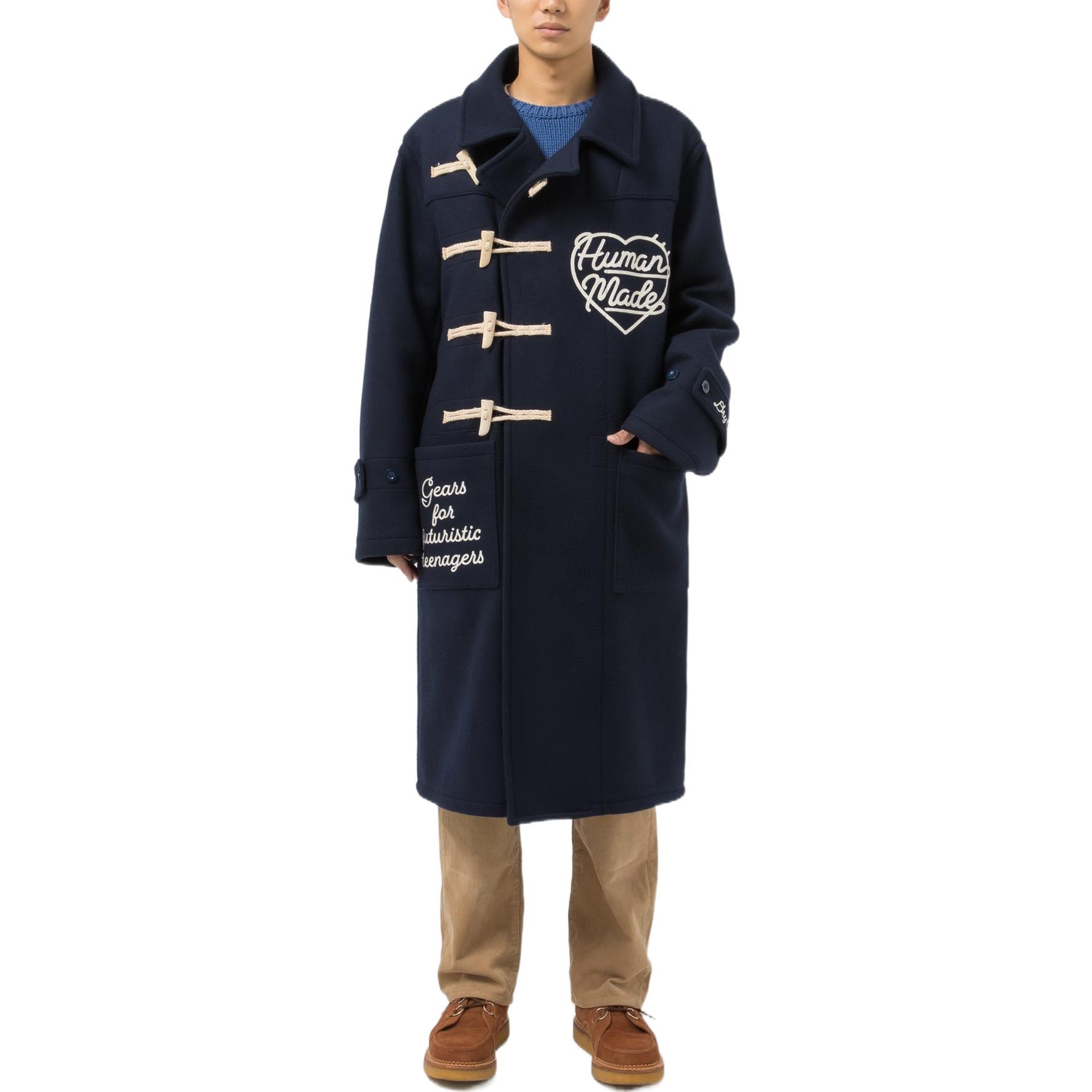 HUMAN MADE FW22 Blue Tweed Duffle Coat with Heart Logo Embroidery for Men. HM24JK022 圖 4
