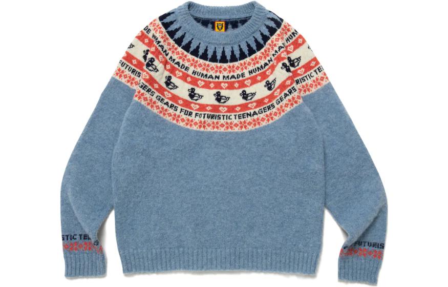 Order HUMAN MADE FW22 Sweater Knit Crewneck Unisex Gaya Warna Blok. HM24CS036